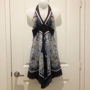 BCBG MaxAzria Brown blue floral halter dress